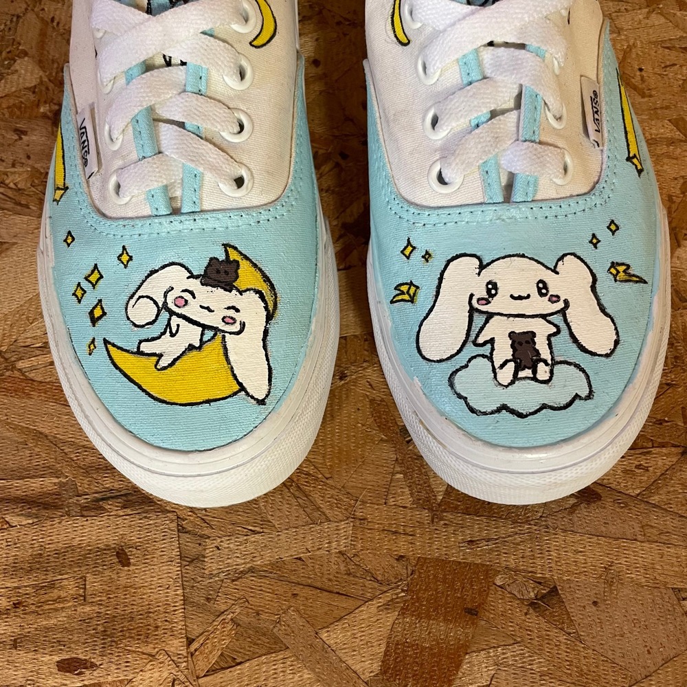 Vans Authentic Sneakers Womens‎ 6.5 White Blue Custom Hand Painted Cinnamoroll